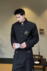 新中式翠竹绣花西装外套男设计感金属扣上衣男P135，男装西服，星座1009（原B233）