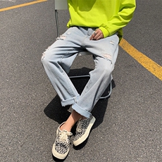 夏季夏天韩式男深蓝色宽松牛仔裤男潮流韩版百搭破洞K894-P35，男装牛仔裤，星座512-2