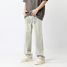 2024新款美式高街1997刺绣宽松牛仔裤男直筒313A-1-NZ030-P55控68，男装牛仔裤，星座808A-1