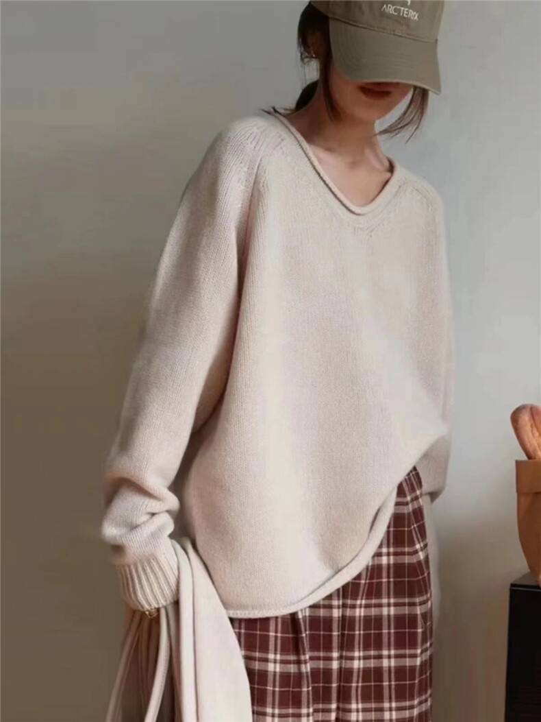 秋冬新款女宽松慵懒风软糯外穿加厚毛衣女针织,针织衫/毛衣,半城羊绒