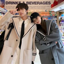 秋冬季ins毛呢大衣男中长款宽松风衣Y6528P70图片