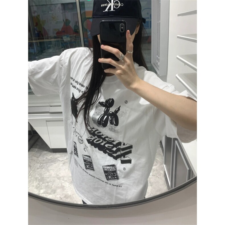 T0662-P30美式黑白小众猫咪字母印花纯棉短袖男女款,男装T恤,星座617A-2