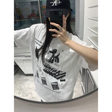 T0662-P30美式黑白小众猫咪字母印花纯棉短袖男女款，男装T恤，星座617A-2