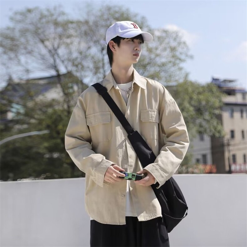 夏秋简约纯色宽松长袖衬衫男女士潮牌衣服工装风帅气外套-CT001,男装衬衫,星座601-2