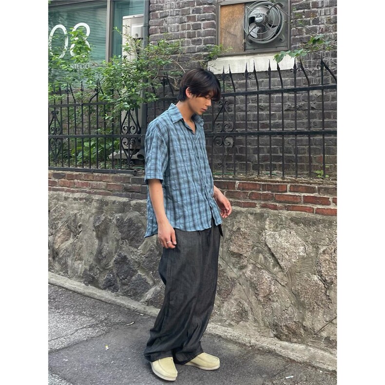 短袖格子衬衫男夏季新款日系痞帅上衣慵懒休闲百搭衬衣CS370,男装T恤,星座208-5