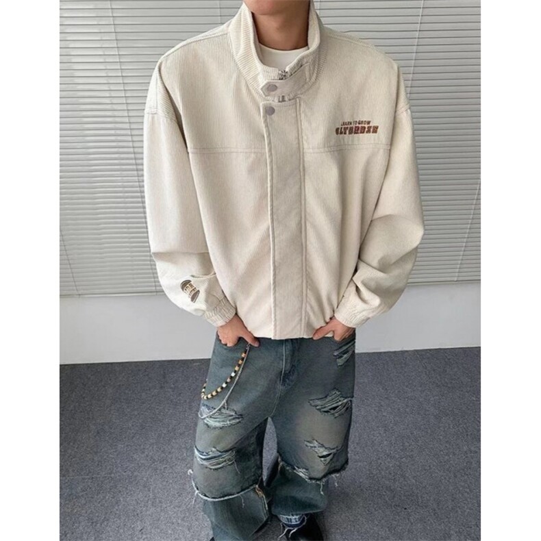春秋季杏色立领工装灯芯绒夹克男女宽松百搭休闲运动外套JJ21,男装夹克,星座1116A（原606A-3）