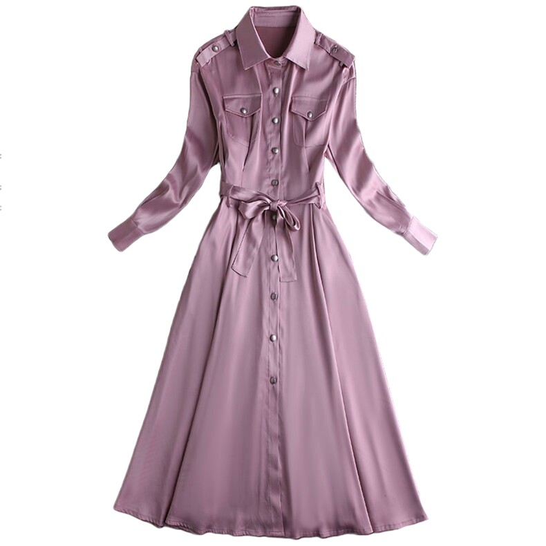现货工装连衣裙女春新品chic复古气质中长裙18806P120控185,女装连衣裙,艾青服饰