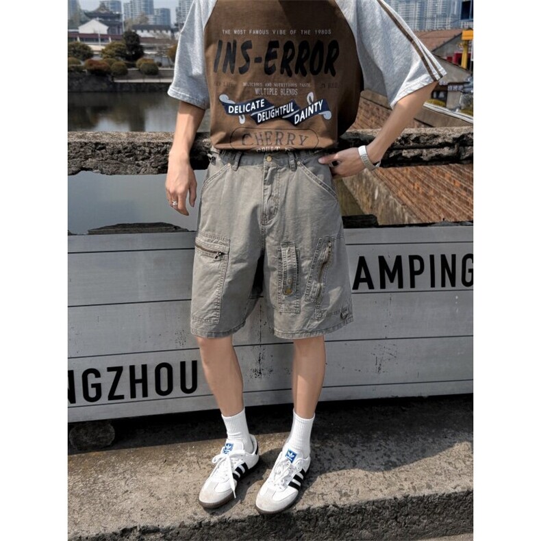 美式复古工装短裤男女夏季水洗做旧五分直筒休闲裤子D08116-P63,男装牛仔裤,星座308B-2