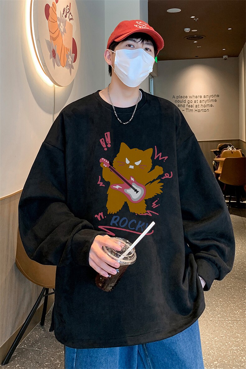 新款直播抖音得物高品质麂皮绒开叉圆角宽松男卫衣W3035P45,男装卫衣,电商C408(原B339-1)