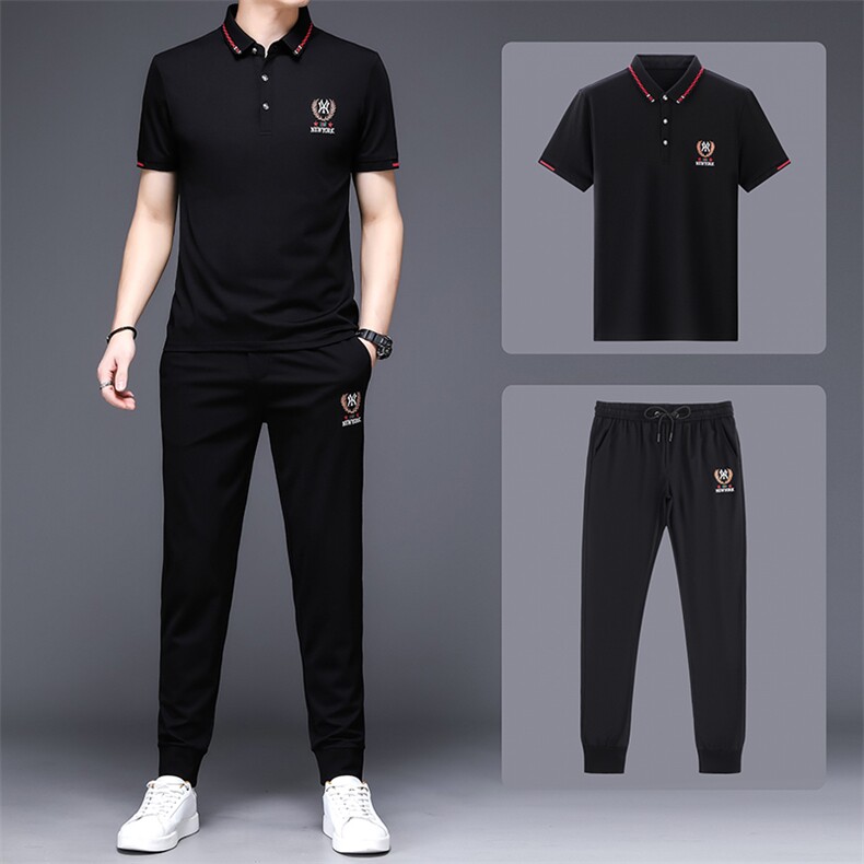 2023夏季新款男装休闲运动套装翻领短袖t恤男中青年两件套,男装休闲套装,电商B212（原钱塘6029）