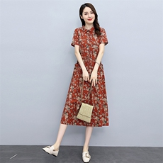 印花棉麻连衣裙女中长款2025夏季新款气质收腰显瘦减龄碎花衬衫裙，女装连衣裙，倪叶myz
