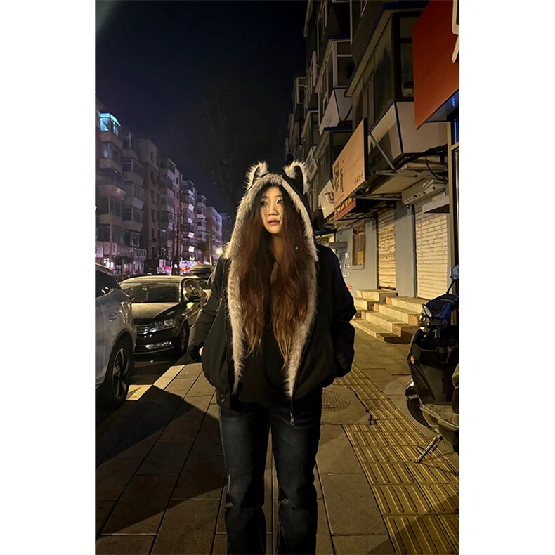 现货重磅硬挺boxy羽绒棉衣座山雕猫耳大毛毛领麂皮棉服冬外套,男装棉衣,电商A486