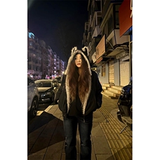现货重磅硬挺boxy羽绒棉衣座山雕猫耳大毛毛领麂皮棉服冬外套，男装棉衣，电商A486