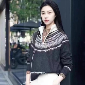 2025年秋季时尚潮流长袖立领拉链毛衣针织衫女图片