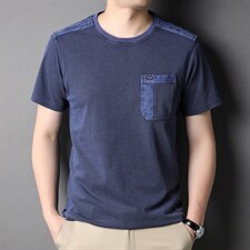 夏季棉短袖衬衫口袋立领中年男士宽松衣服爸爸装风亚麻衬衣，男装T恤，电商B212（原钱塘6029）