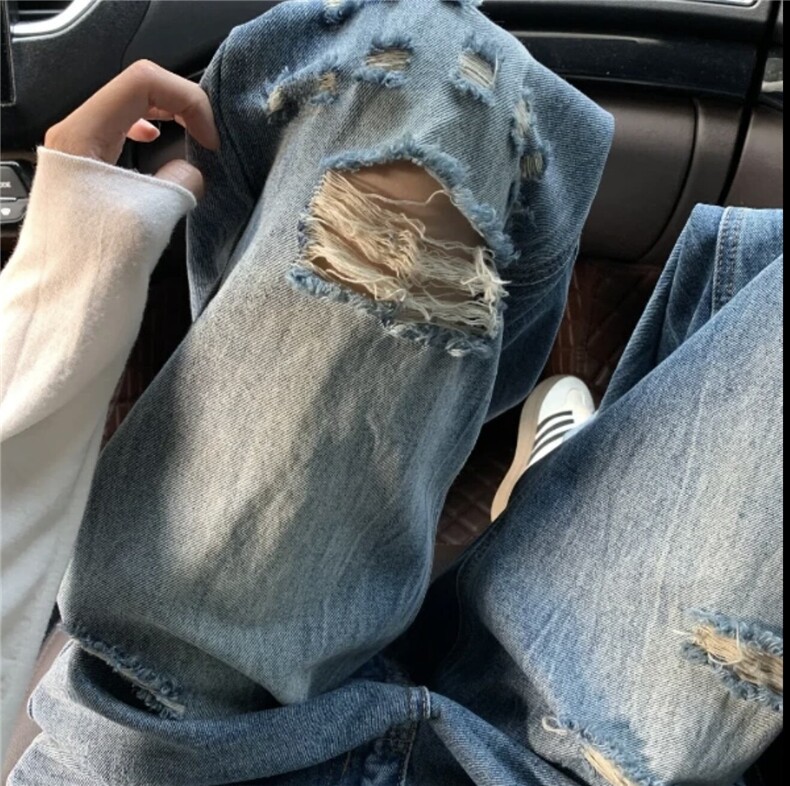 25夏季辛苦美式街头复古破洞牛仔裤磨破显瘦直筒阔腿长裤G988P45,男装牛仔裤,电商D256