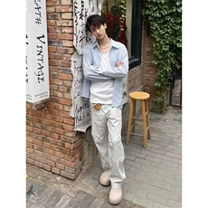 竖条纹长袖衬衫男日系复古春季新款宽松廓形休闲衬衣外套CY18，男装衬衫，星座516A