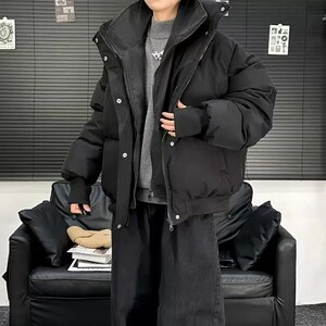 男装冬季潮牌假两件连帽棉衣男生防风保暖棉服外套图片