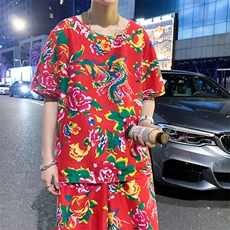 TZ203男女休闲东北大花短袖圆领T恤衫短裤可套装单选团队服风，男装休闲套装，星座115A(原星座507）
