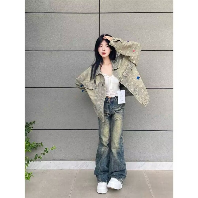 美式街头黄泥水洗做旧复古牛仔衣男女宽松潮牌夹克外套JK897-P75,男装工装外套,星座208-5