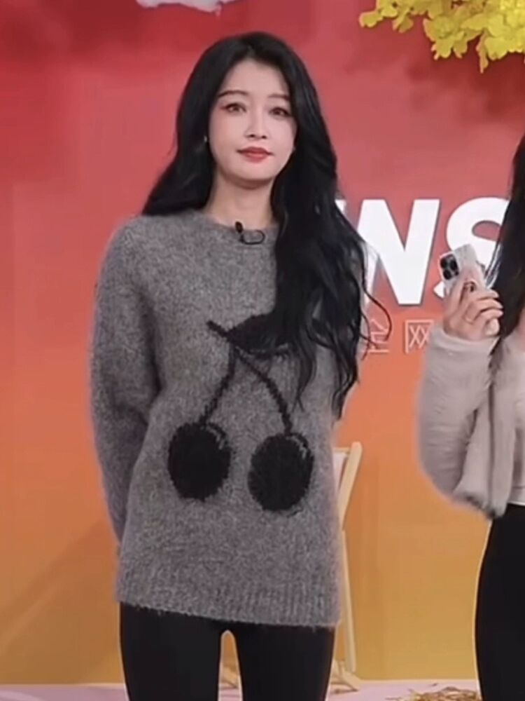 秋冬新款时尚百搭羊毛衫舒适保暖显瘦樱桃图案女装毛衣,女装羊毛衫,莺澜羊绒