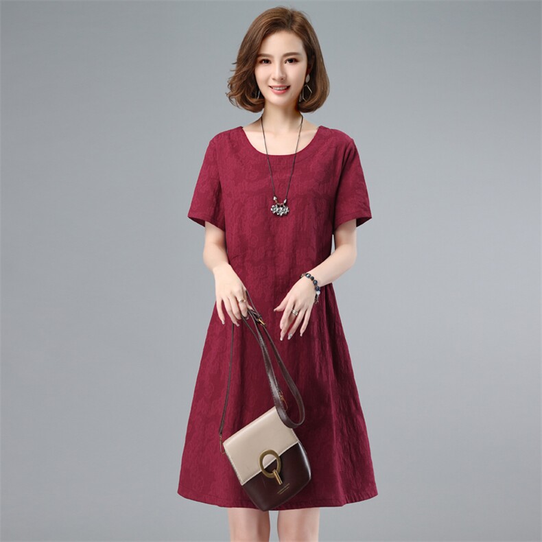 纯棉连衣裙女2024年夏季新款宽松大码遮肚子显瘦气质中年妈妈裙子,女装连衣裙,鑫鑫格