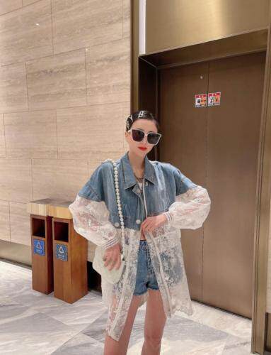 现货重工牛仔拼接蕾丝欧根纱防晒衣外套，女装，漫迪MD