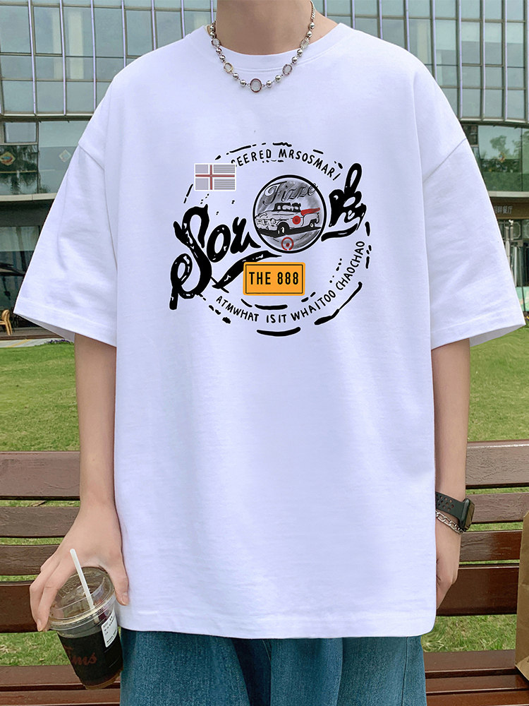 T806纯棉宽松短袖T恤男夏季新款卡通半袖港风chic潮牌男生体恤衫,男装T恤,星座304A