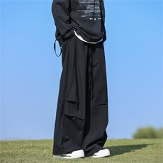 日系宽松阔腿裤褶皱直筒裤cityboy休闲拖地裤工装裤男P122-p40，男装工装外套，星座1008