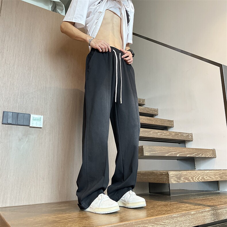 2025春季新款垂感休闲裤男宽松直筒卫裤九分裤纯色百搭K222P55图片