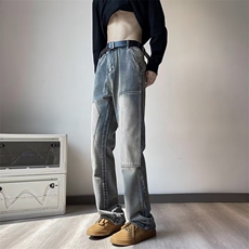 美式高街牛仔裤男拼接个性帅2023秋冬新款ins修身长裤RK1027-P47，男装牛仔裤，星座412-3