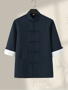 夏唐装风盘扣新中式七分袖棉麻复古居士服茶服 GF2503-P60图片