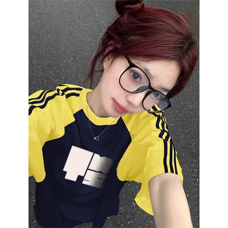 夏季美式高街重磅纯棉三条杠织带插肩撞色男女短袖T恤CZ132-特P25,男装T恤,电商A486