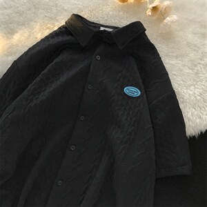 夏季港风短袖衬衫ins潮牌宽松垂感休闲五分袖上衣男 W3261-P34图片