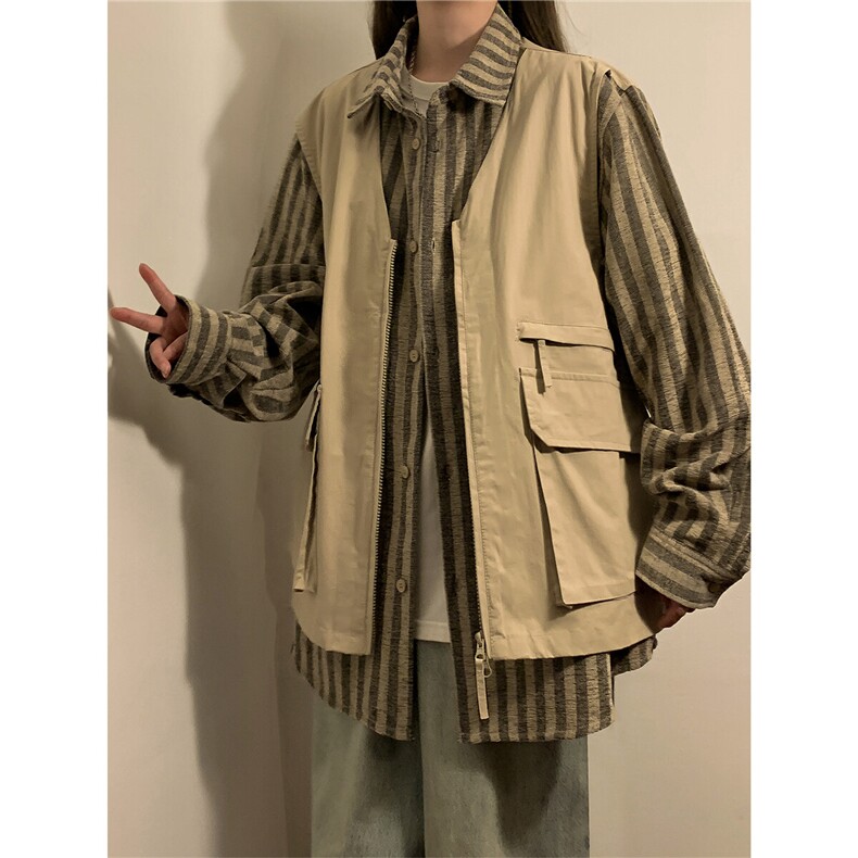 1中性假两件衬衫马甲外套女潮流情侣女夹克外套男77860特P68控108，女装短外套，星座226-2