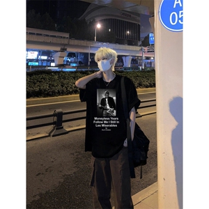 美式复古vintage印花短袖夏季男女圆领宽松休闲纯棉半袖T恤图片
