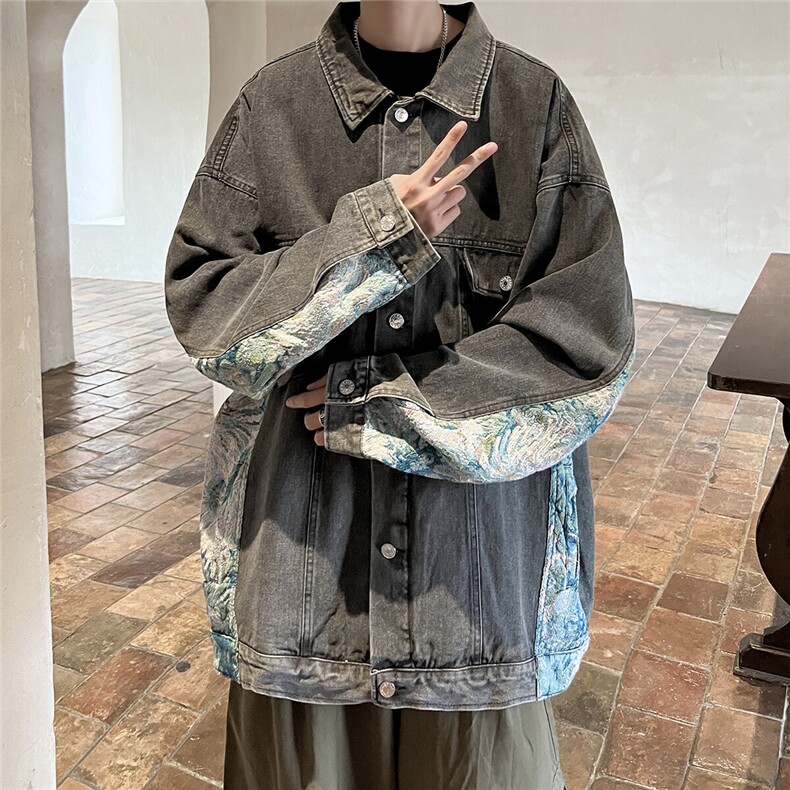 2025刺绣拼接牛仔夹克男大码M-5XL潮港风外套NZ77065P95控128，男装夹克，星座227-7