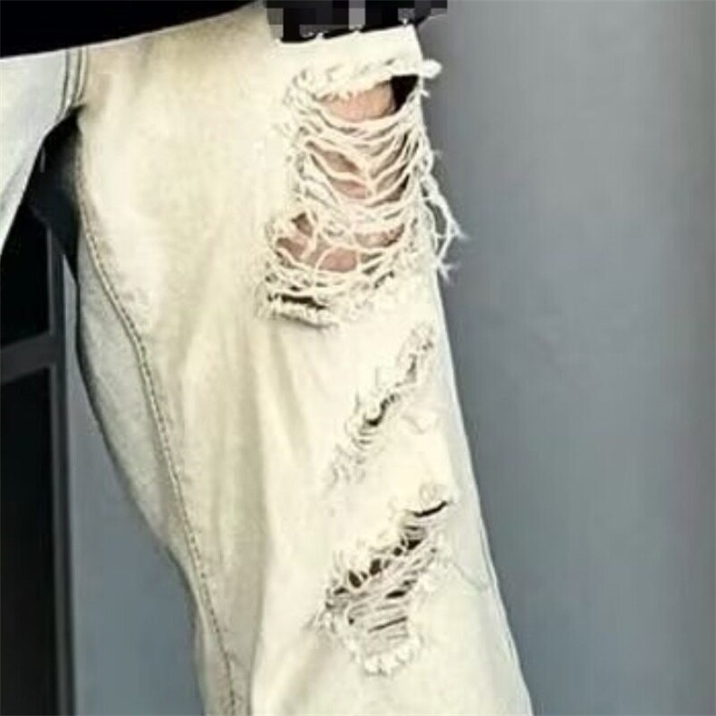 春秋季新款破洞牛仔裤潮男港风潮流个性炸街修身小脚直筒拖地长裤,男装牛仔裤,星座506A