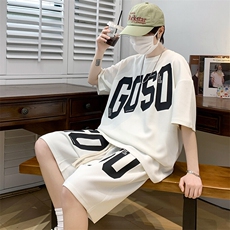 2025夏季新款运动服短袖T恤运动套装潮男痞帅一套搭配宽松短裤P45，男装T恤，星座1113