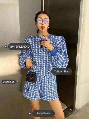 秋季新款欧货千鸟格套头卫衣套装，女装卫衣/绒衫，AT(2F)