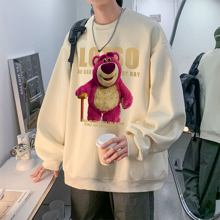 2026春季新款潮流草莓熊宽松多色百搭卫衣JK23331-特批24控39,男装卫衣,星座605(原A050)