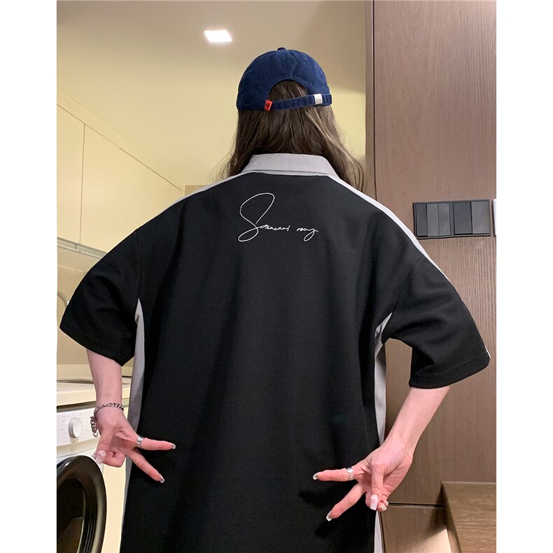 中性港风2026夏季新款字母绣花Polo衫短袖T恤男女宽松潮D253P48,男装T恤,电商A335-1（原A458）