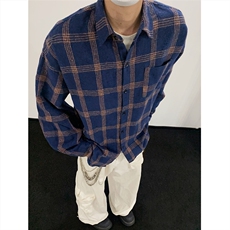 现货~磨毛格子大码长袖衬衫C5900/特P25藏青色，男装衬衫，电商A094