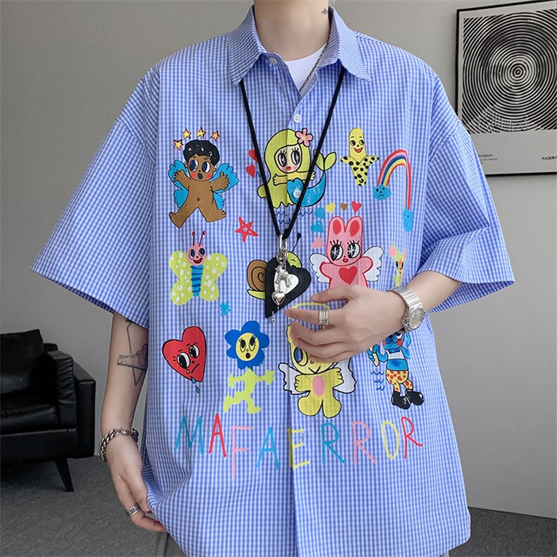 CS1128-P60控98高品质夏季新款设计感大码冰丝短袖情侣衬衫,男装T恤,电商A059