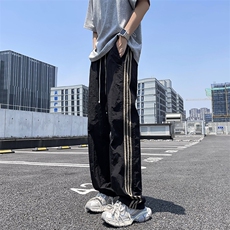 黑色条纹男款青少年夏季美式速干透气工装裤三条杠直筒运动休闲裤，男装休闲裤，星座505-2（原电商A260-1)