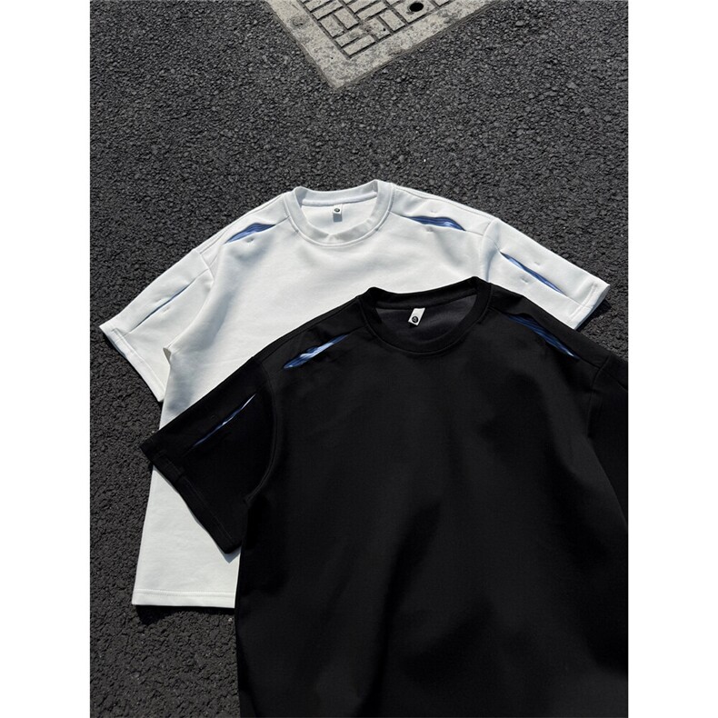 260克曼巴棉条纹结构拼接设计款夏季基础百搭T恤短袖男特P28,男装T恤,电商C306-1