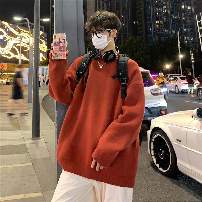 港风夜景宽松休闲圆领毛衣A247-M800常规特批35加绒特批50控78,男装针织衫/毛衣,电商A247