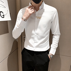 白2025秋季刺绣长袖衬衫男士修身小伙衬衣301A-1/CS193/P55，男装衬衫，星座301A-1