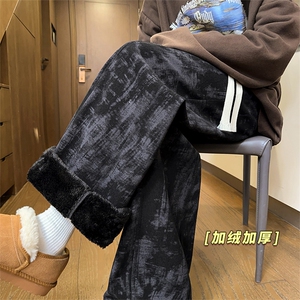 冬季加绒扎染休闲裤男街头潮流宽松直筒长裤 5D2132-TP3569图片