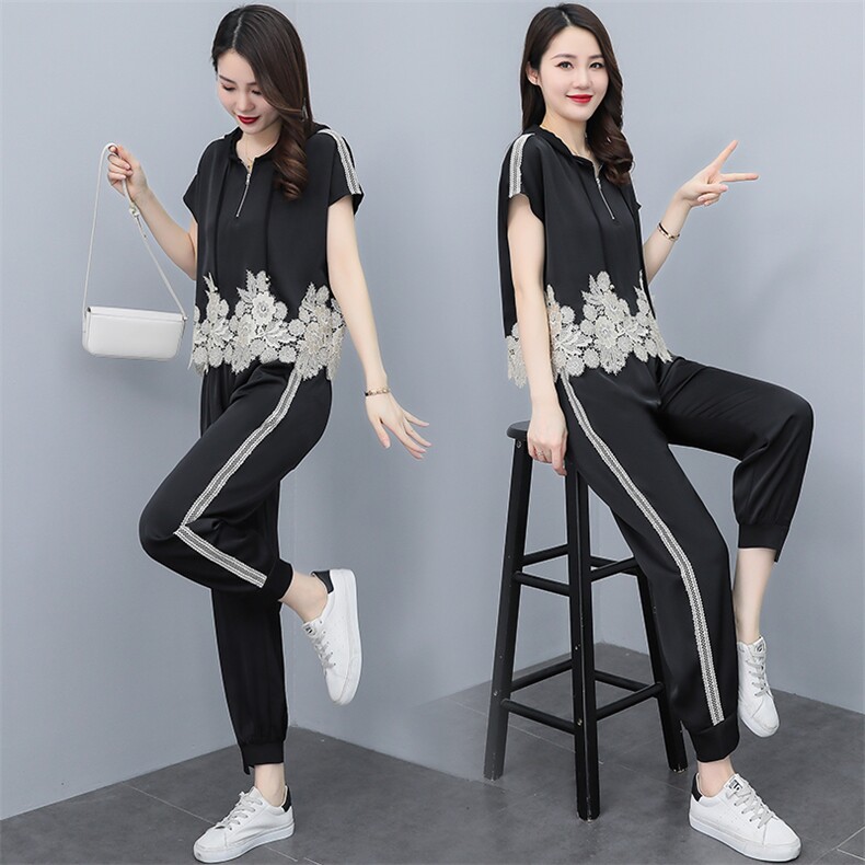 现货！！！2022年夏装新款蕾丝拼接时尚气质两件套套装,女装套装/套裙,奕薇雅